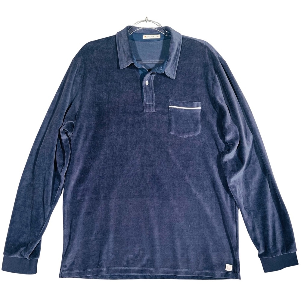 Marine Layer Men's Velour Long Sleeve Shirt L/XL Dark Blue Cotton Blend Luxury
